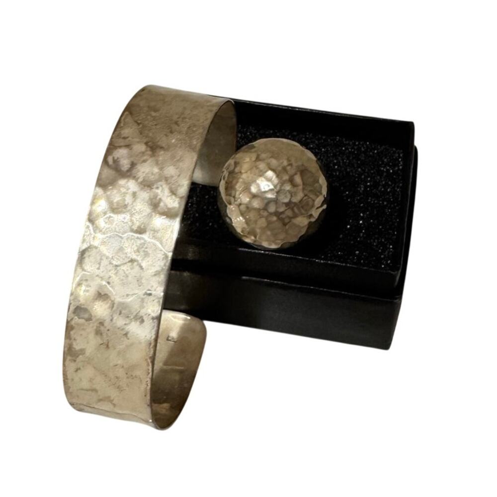 Hammered Sterling Silver 925 Bracelet & Ring Set